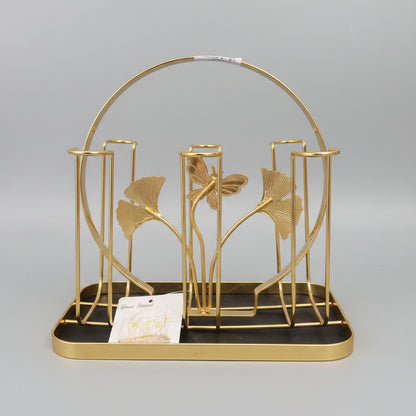 Gold Wire Cup Holder Rack with Butterfly & Leaf Design
