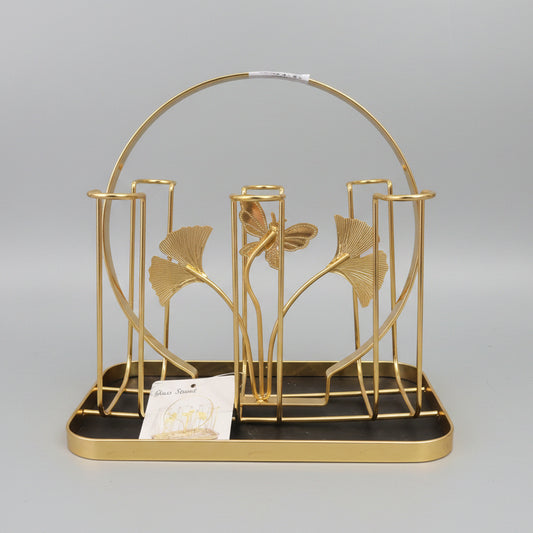 Gold Wire Cup Holder Rack with Butterfly & Leaf Design