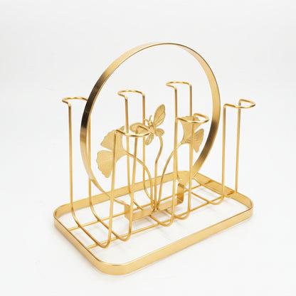 Gold Wire Cup Holder Rack with Butterfly & Leaf Design