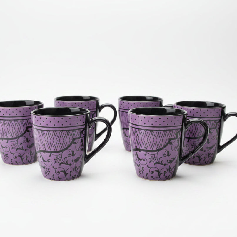 Ceramic Coffee Mugs Ornate Pattern Set of 6