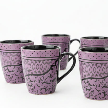 Ceramic Coffee Mugs Ornate Pattern Set of 6