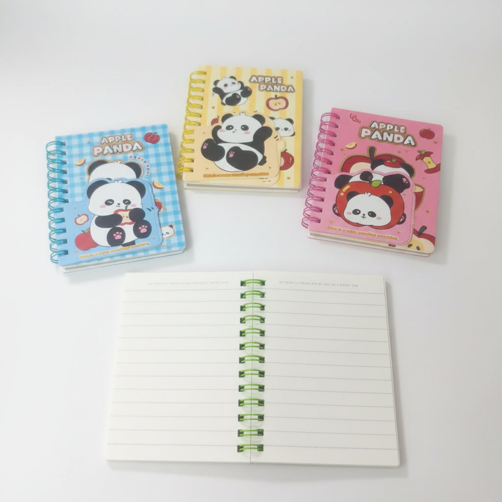 Apple Panda Mini Spiral Notebook | Cute Pocket Memo Book