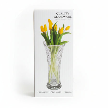 Exquisite Crystal-Cut Clear Glass Flower Vase – Modern Tabletop Accent