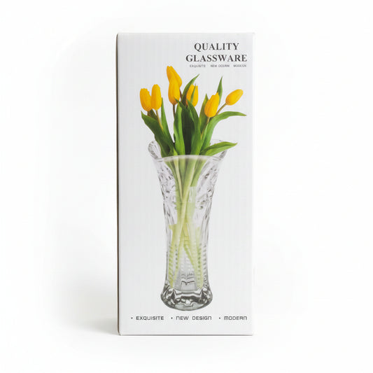 Exquisite Crystal-Cut Clear Glass Flower Vase – Modern Tabletop Accent