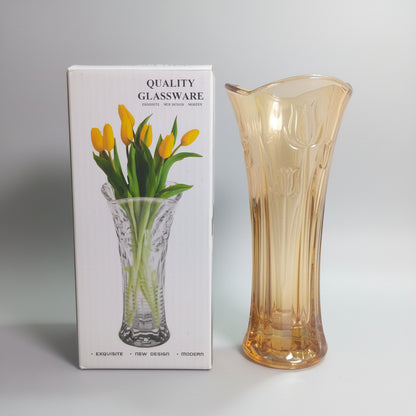 Exquisite Crystal-Cut Clear Glass Flower Vase – Modern Tabletop Accent