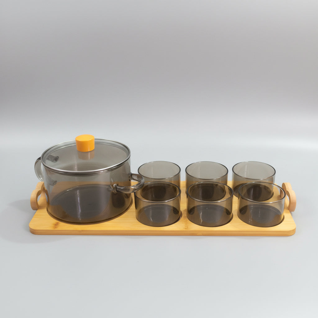 Echou 8-Piece High Borosilicate Glass Dessert & Soup Serving Set with Wooden Display Tray