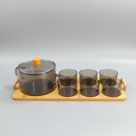 Echou 8-Piece High Borosilicate Glass Dessert & Soup Serving Set with Wooden Display Tray