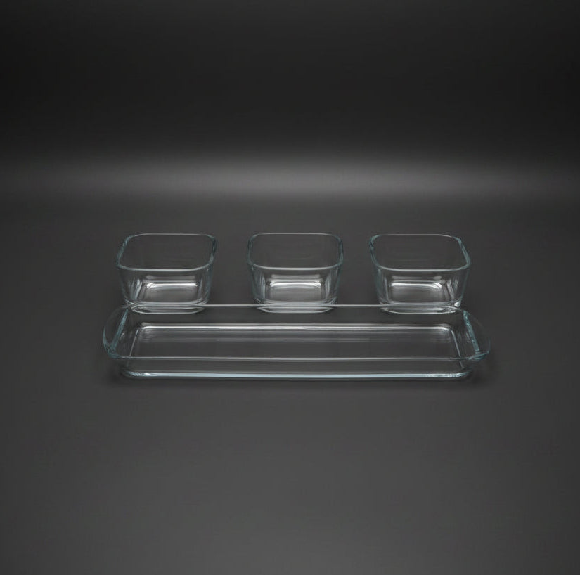 Kaveh Baroque 4-Piece Clear Glass Divided Serving Dish Set (3+1 Pcs)
