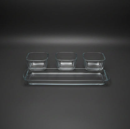 Kaveh Baroque 4-Piece Clear Glass Divided Serving Dish Set (3+1 Pcs)