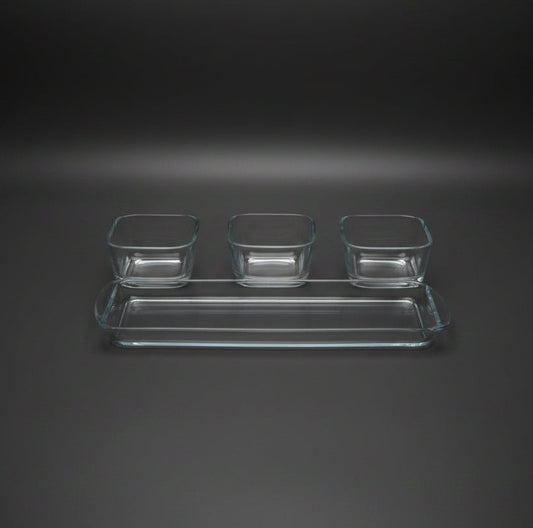 Kaveh Baroque 4-Piece Clear Glass Divided Serving Dish Set (3+1 Pcs)