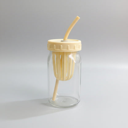 Glass Tumbler with Handle & Straw