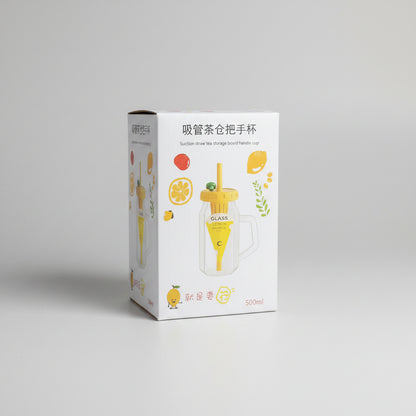 Glass Tumbler with Handle & Straw