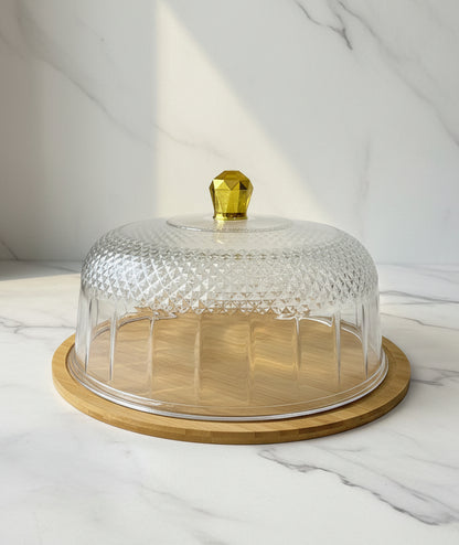Premium Pizza Board with Clear Acrylic Cake Dome & Gold Handle – Cake, Pastry & Food Serving Cover