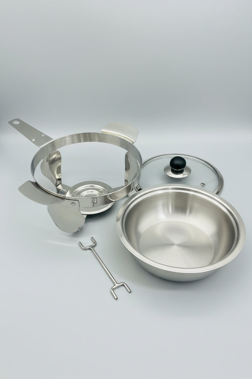 AL ANSAR Stainless Steel Serving Pot | Chafing Dish with Glass Lid & Candle Warmer