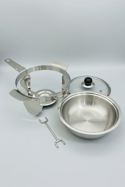 AL ANSAR Stainless Steel Serving Pot | Chafing Dish with Glass Lid & Candle Warmer