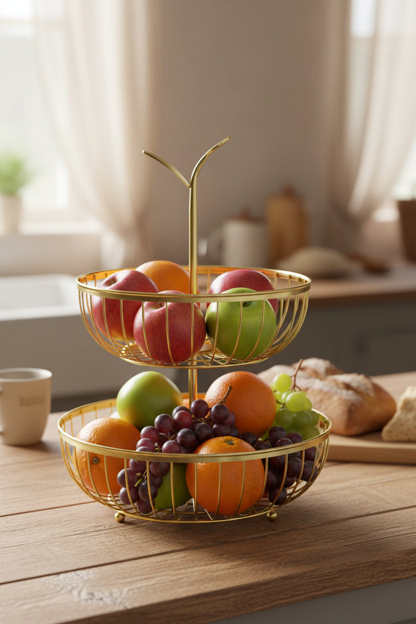 Metal Fruit Basket | Kitchen Countertop Fruit & Vegetable Storage Organizer