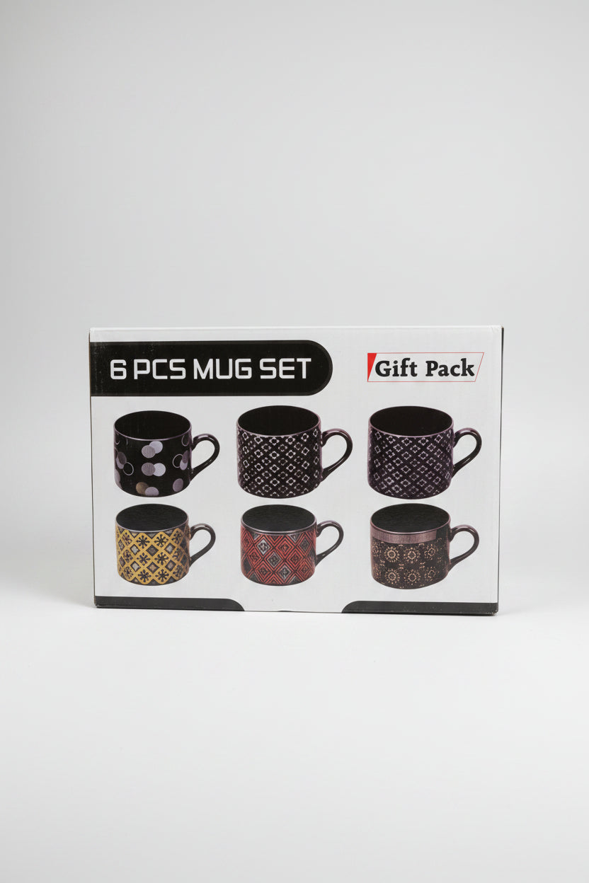 6 Pieces Ceramic Mug Set Gift Pack | Modern Coffee & Tea Cups Set for Home and Office