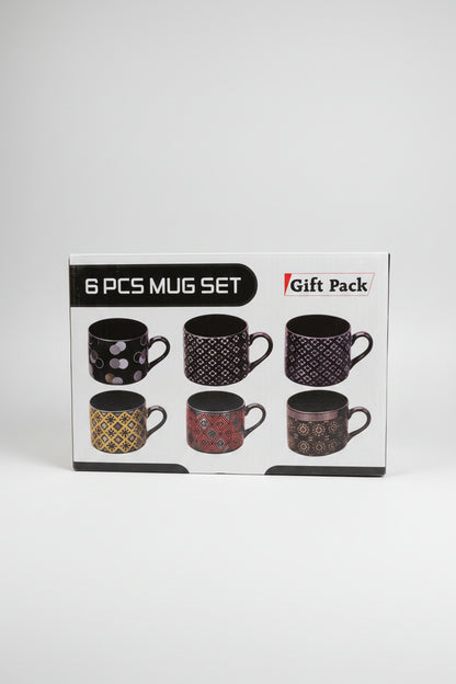 6 Pieces Ceramic Mug Set Gift Pack | Modern Coffee & Tea Cups Set for Home and Office