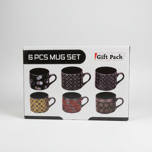6 Pieces Ceramic Mug Set Gift Pack | Modern Coffee & Tea Cups Set for Home and Office