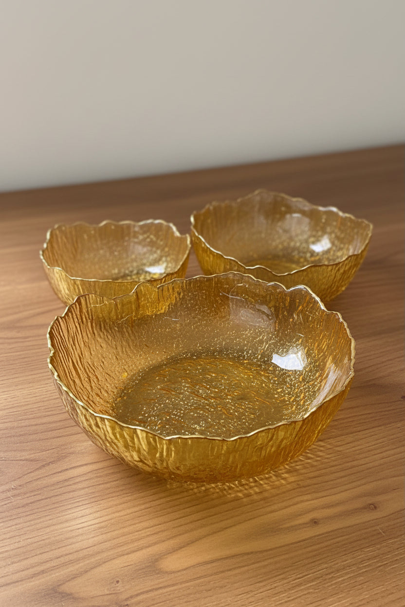 3 Pieces Glass Bowl Set | Premium Clear Glass Serving Bowls for Salad, Snacks & Desserts