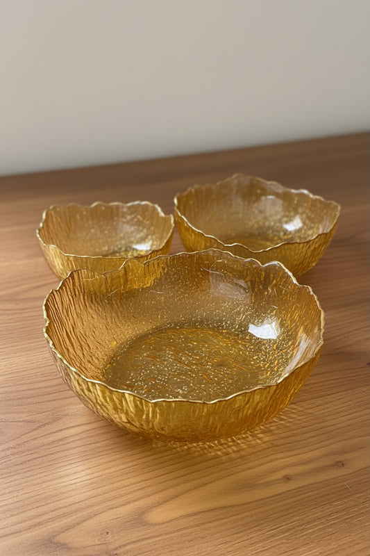 3 Pieces Glass Bowl Set | Premium Clear Glass Serving Bowls for Salad, Snacks & Desserts