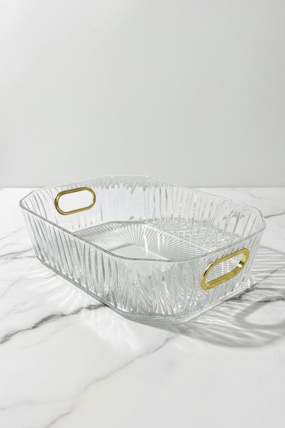 Luxury Clear Acrylic Serving Tray with Gold Handles – Multipurpose Decorative Serving Platter for Home & Kitchen