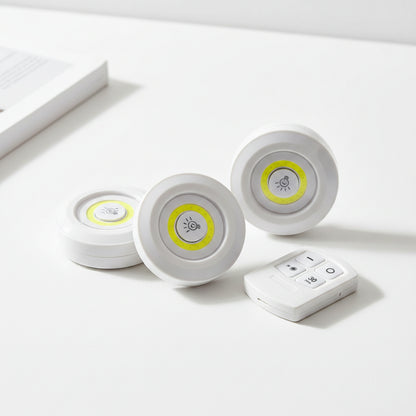 3-PCS LED Puck Lights with Remote Control | Wireless Battery Operated Cabinet & Closet Lights