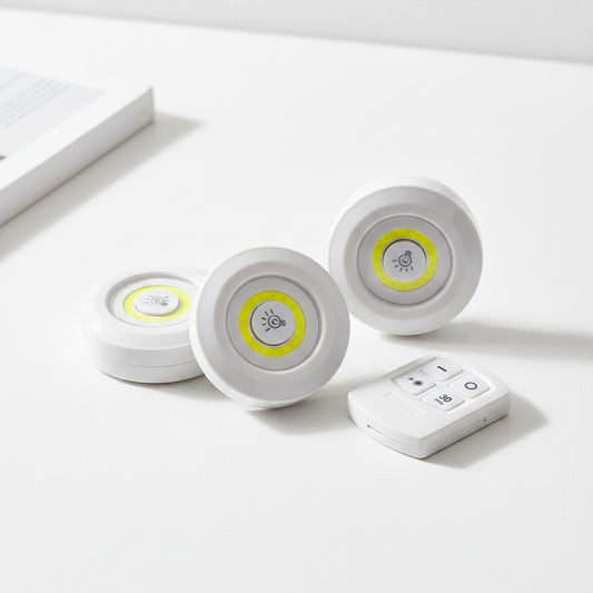 3-PCS LED Puck Lights with Remote Control | Wireless Battery Operated Cabinet & Closet Lights