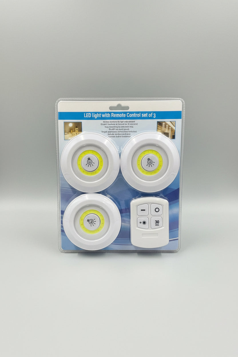 3-PCS LED Puck Lights with Remote Control | Wireless Battery Operated Cabinet & Closet Lights