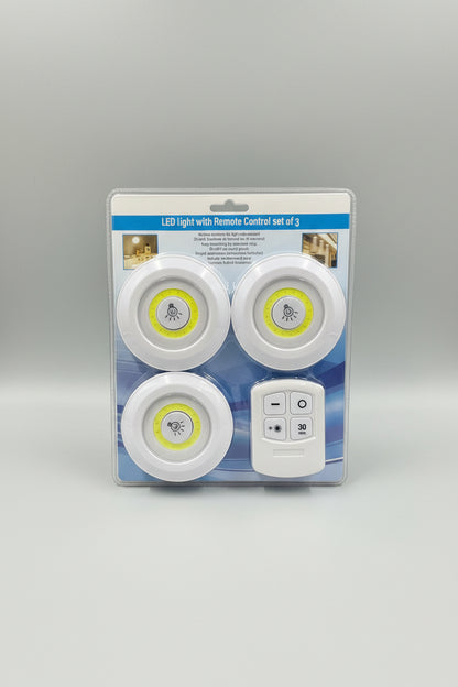 3-PCS LED Puck Lights with Remote Control | Wireless Battery Operated Cabinet & Closet Lights