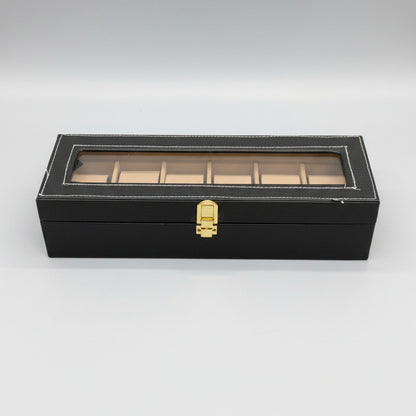 6-Slot Luxury Watch Storage Box with Glass Display Lid | Premium Watch Organizer Case