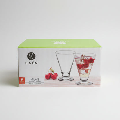 LIMON Milan 6-Piece Cold Drink Glass Set – 250ml Premium Clear Beverage Glasses