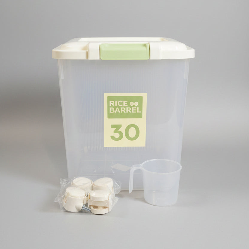 Rice Storage Container with Wheels | Airtight Floor Rice Bucket with Measuring Cup & Dispenser
