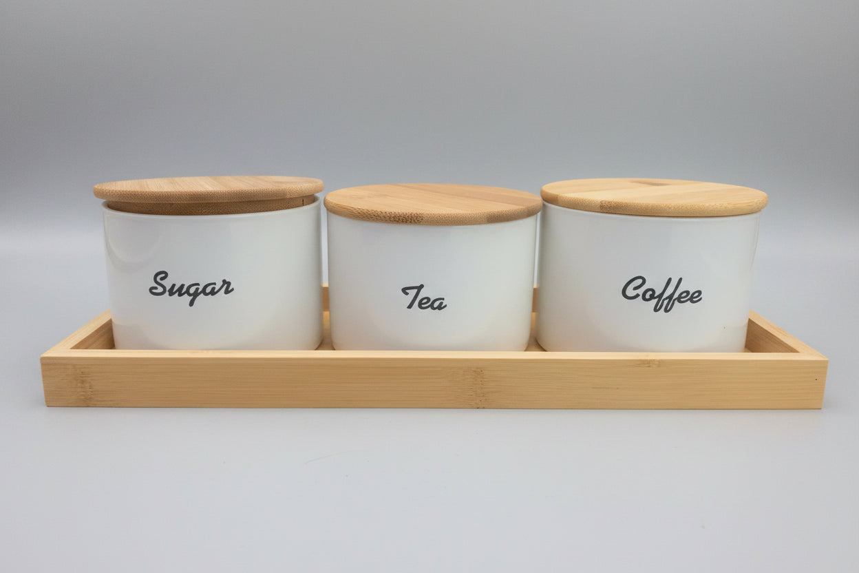Storage Jar Set with Bamboo Lids & Wooden Tray