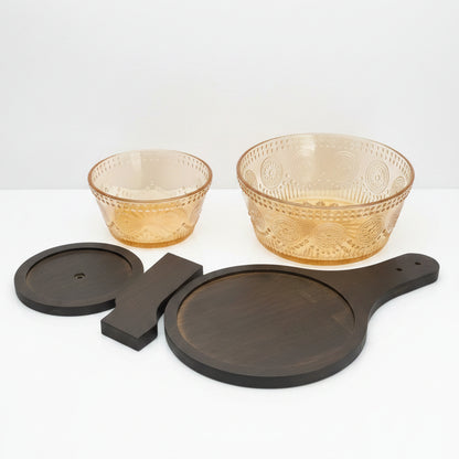 2 PCS Sunflower Salad Bowl Set with Wooden Stand | Premium Serving Bowls