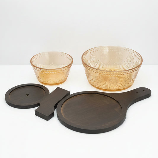 2 PCS Sunflower Salad Bowl Set with Wooden Stand | Premium Serving Bowls