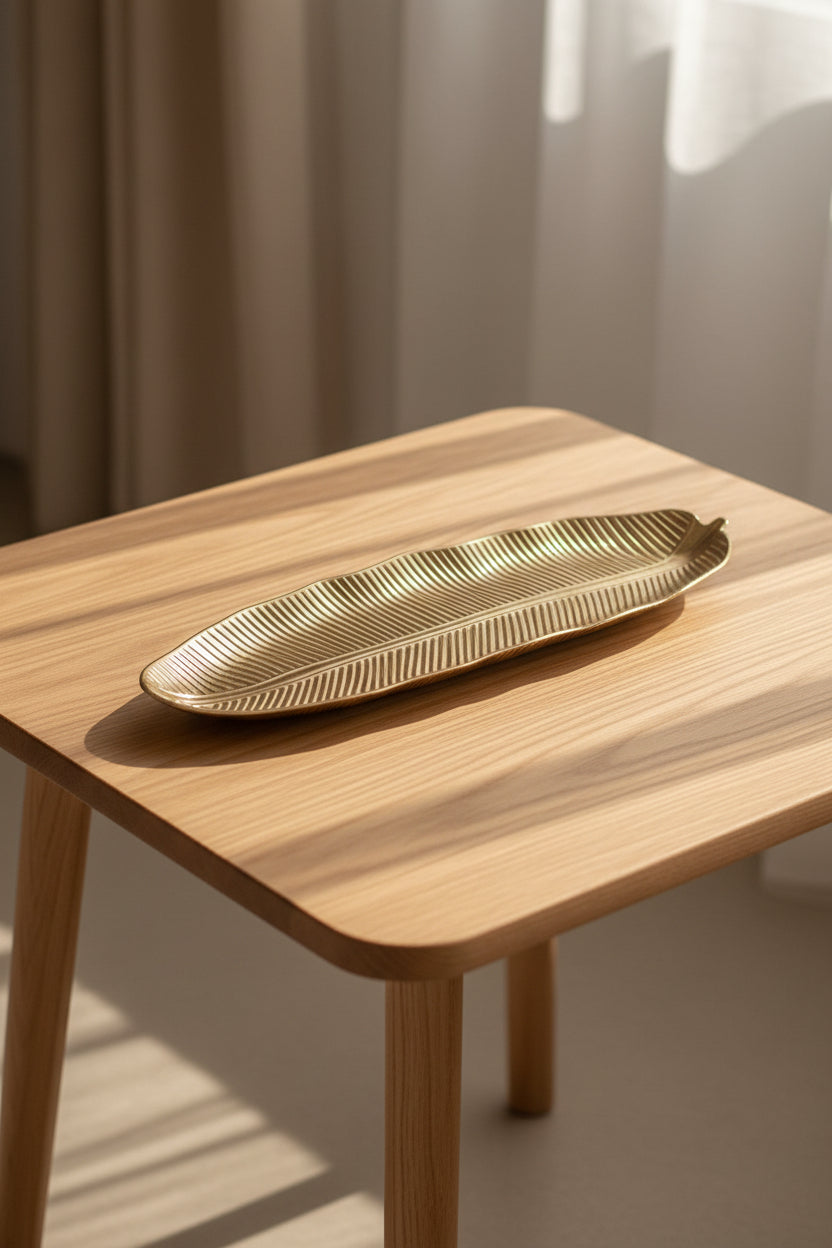 Luxury Gold Banana Leaf Decorative Tray – Elegant Metal Serving Platter & Centerpiece