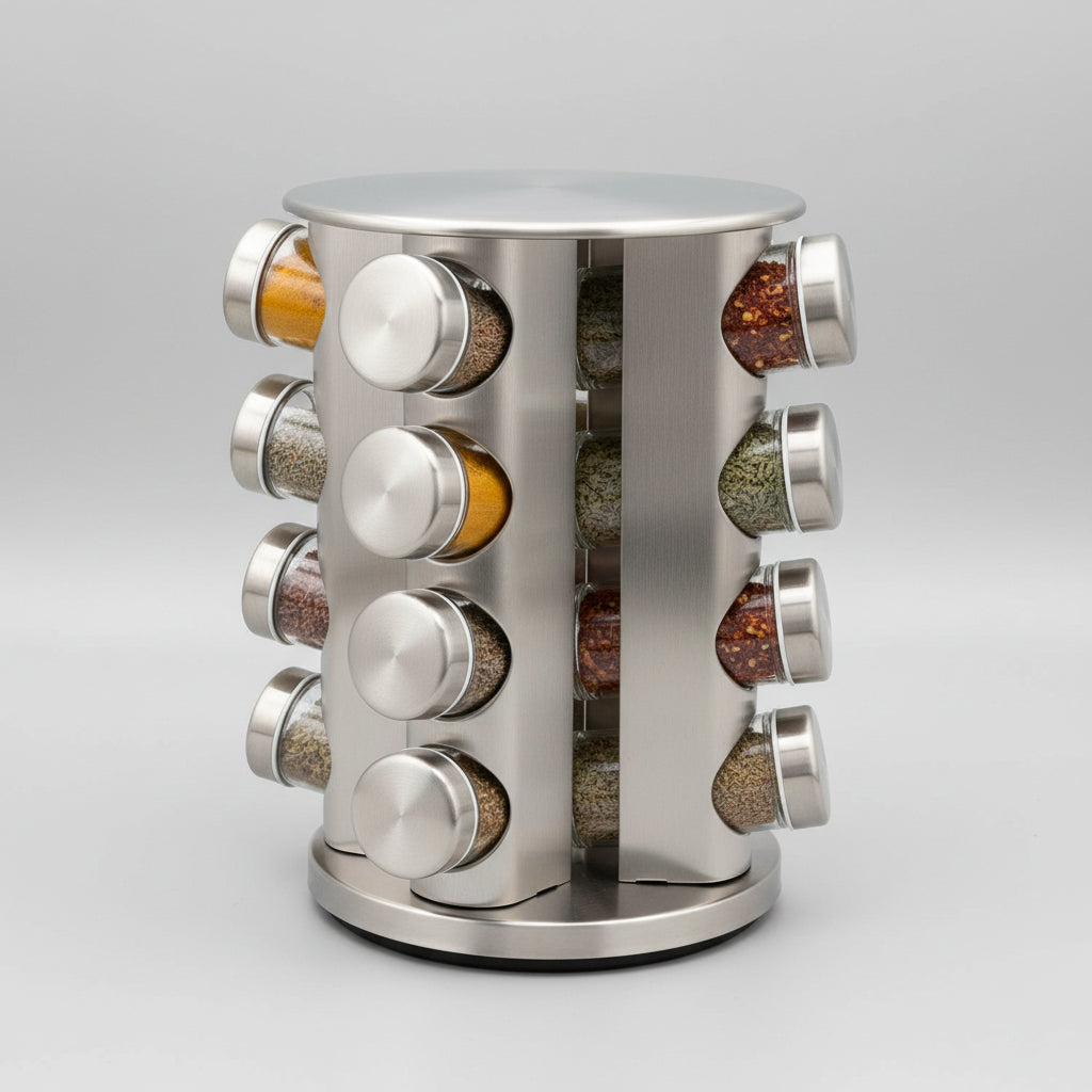 16PCS Jars Rotating Spice Carousel Rack | Glass Spice Organizer Stand