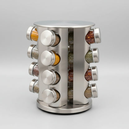 16PCS Jars Rotating Spice Carousel Rack | Glass Spice Organizer Stand