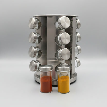 16PCS Jars Rotating Spice Carousel Rack | Glass Spice Organizer Stand