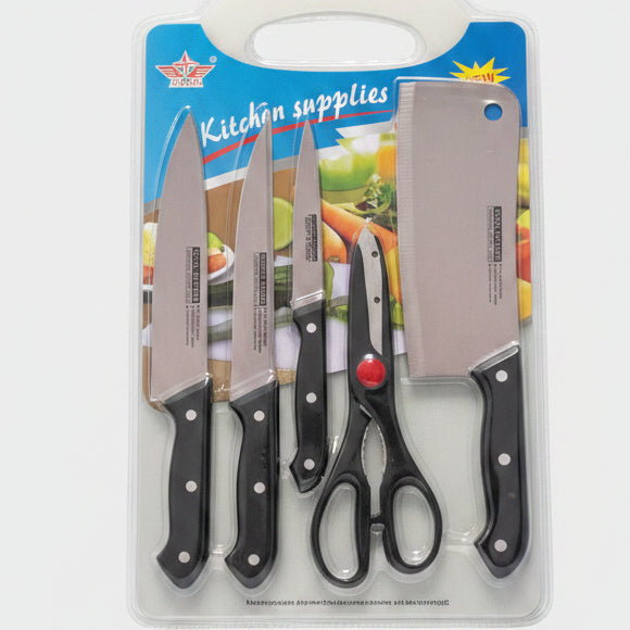 6-Piece Stainless Steel Kitchen Knife Set with Scissors & Cleaver