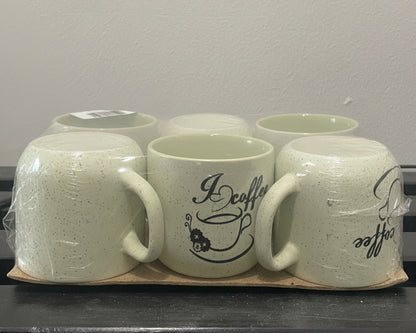 6-Piece Ceramic Coffee Mug Set – Cream Speckled Design