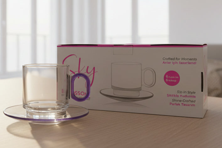 Sky Blossom Glass Cup & Saucer Set – 12 Pieces (6 Cups + 6 Saucers)