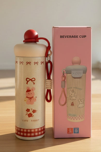 Cute Rabbit Stainless Steel Insulated Water Bottle – Hot & Cold Beverage Cup