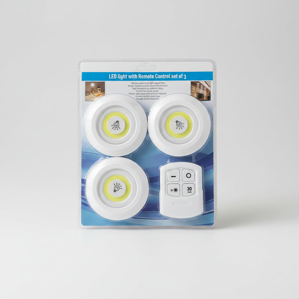 LED Light Remote Control Set of 3 – Wireless Battery-Powered Push Lights