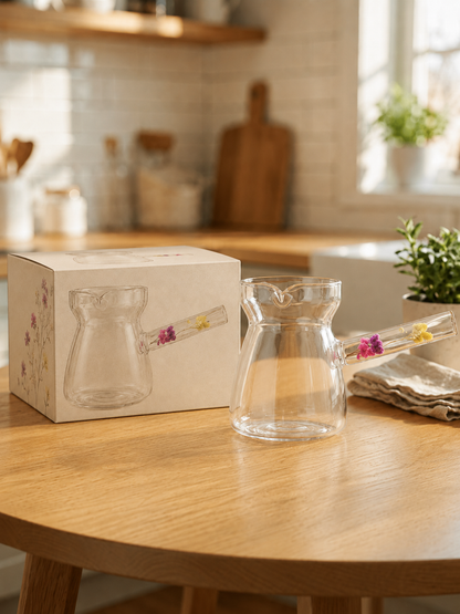 Luxury Borosilicate Glass Coffee Pot with Wooden Base & Crystal Lid