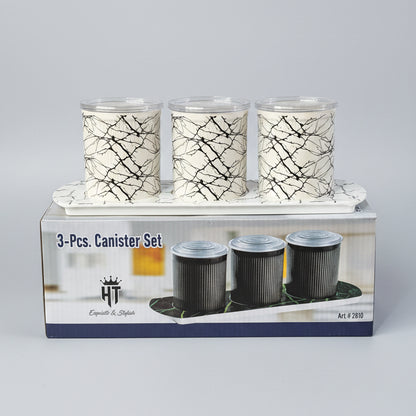 3-Piece Kitchen Canister Set with Matching Tray - Modern Marble Branch Pattern