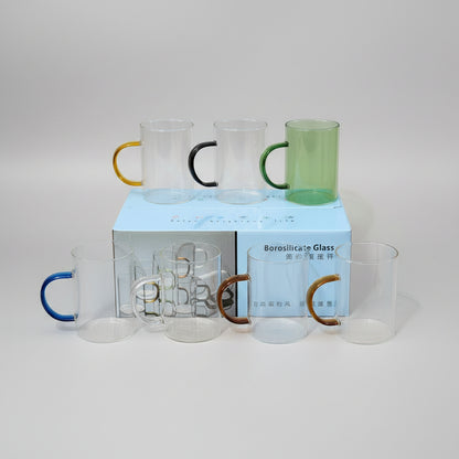 6-Piece Heat-Resistant Borosilicate Glass Cup Set with Colored Handles