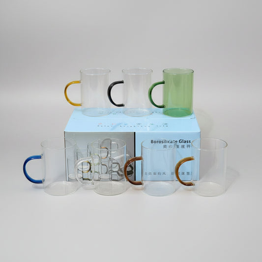 6-Piece Heat-Resistant Borosilicate Glass Cup Set with Colored Handles