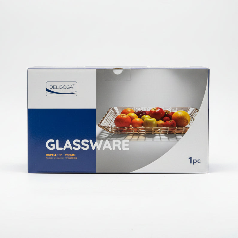 DELISOGA Rectangular Glass Fruit & Serving Tray with Gold Wire Frame